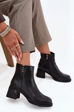 Hot Buty damskie Vinceza Skórzane Ocieplane Botki Damskie Na Klocku Vinceza 91159 Czarne Czarny