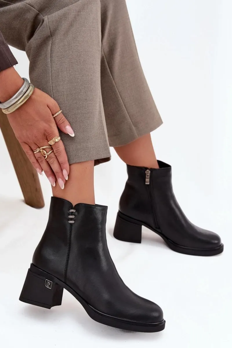 Hot Buty damskie Vinceza Skórzane Ocieplane Botki Damskie Na Klocku Vinceza 91159 Czarne Czarny