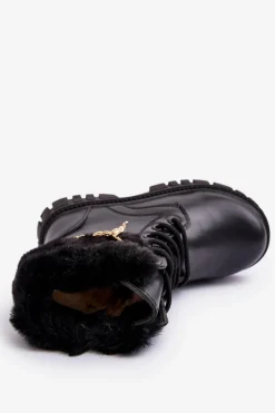 Hot Boto Skórzane Ocieplane Botki Dziecięce Z Łańcuchem Czarne Cadia
