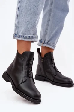 Discount D&A Skórzane Ocieplane Botki Damskie MK52-026 Czarne