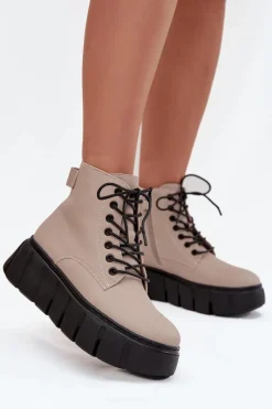 Botki Ocieplane|Botki Skórzane>Buty damskie Vinceza Skórzane Ocieplane Botki Damskie Na Platformie Vinceza 66803 Beżowe Beżowy