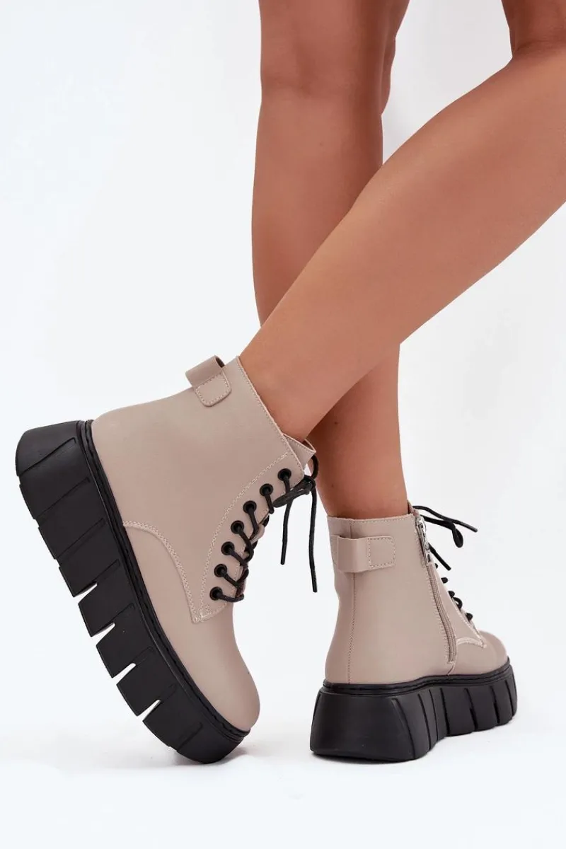 Botki Ocieplane|Botki Skórzane>Buty damskie Vinceza Skórzane Ocieplane Botki Damskie Na Platformie Vinceza 66803 Beżowe Beżowy