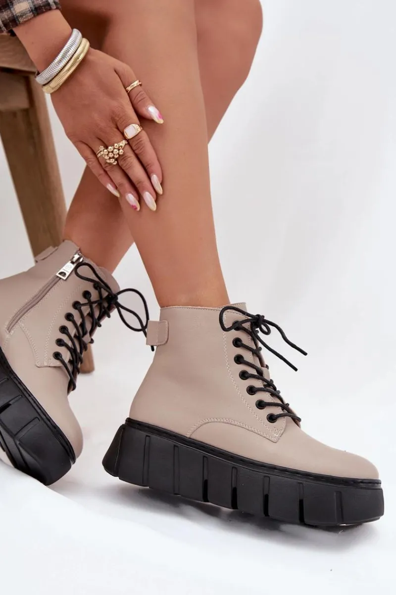 Botki Ocieplane|Botki Skórzane>Buty damskie Vinceza Skórzane Ocieplane Botki Damskie Na Platformie Vinceza 66803 Beżowe Beżowy