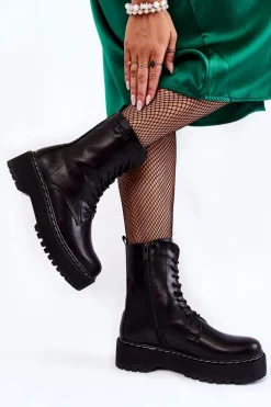 Outlet Big Star Shoes Skórzane Ocieplane Botki Glany Big Star II274109 Czarne