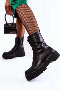 Outlet Big Star Shoes Skórzane Ocieplane Botki Glany Big Star II274109 Czarne