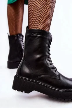 Outlet Big Star Shoes Skórzane Ocieplane Botki Glany Big Star II274109 Czarne