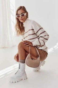 Hot GOE Skórzane Ocieplane Botki KK2N4012 Białe