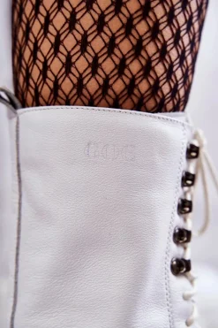 Hot GOE Skórzane Ocieplane Botki KK2N4012 Białe