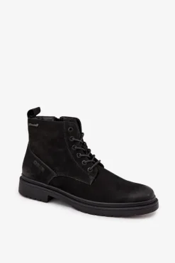 Online Skórzane Ocieplane Botki Męskie Na Zamek Big Star OO174148 Czarne Męskie Botki Męskie