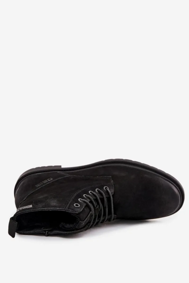 Online Skórzane Ocieplane Botki Męskie Na Zamek Big Star OO174148 Czarne Męskie Botki Męskie