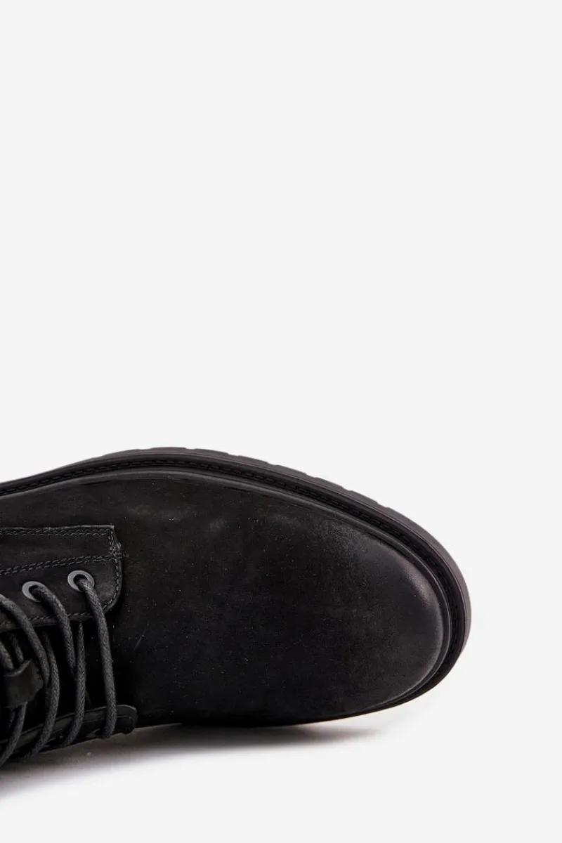 Online Skórzane Ocieplane Botki Męskie Na Zamek Big Star OO174148 Czarne Męskie Botki Męskie