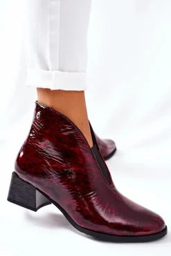 Discount Skórzane Ocieplane Botki Na Obcasie 04777-23 Bordo Damskie Botki Maciejka|Botki Na Słupku