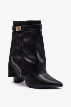 Discount Boto Skórzane Ocieplane Botki Na Słupku Czarne Chevie