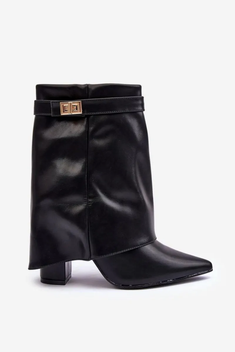 Discount Boto Skórzane Ocieplane Botki Na Słupku Czarne Chevie