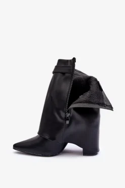 Discount Boto Skórzane Ocieplane Botki Na Słupku Czarne Chevie