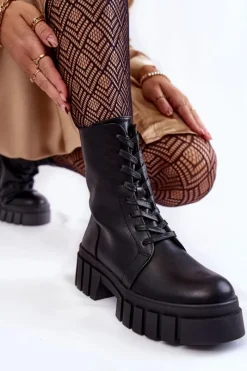 New Buty Sergio Leone Skórzane Ocieplane Botki Na Platformie Czarne Telisa