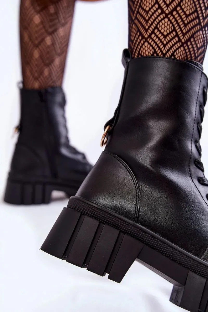 New Buty Sergio Leone Skórzane Ocieplane Botki Na Platformie Czarne Telisa