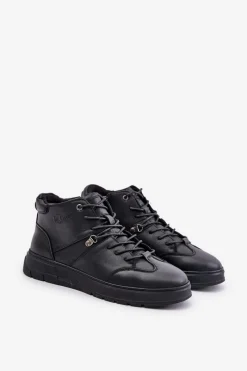 Best Skórzane Ocieplane Botki Sneakersy Męskie LCJ-24-33-2913 Czarne Męskie Obuwie Sportowe Męskie|Botki Męskie