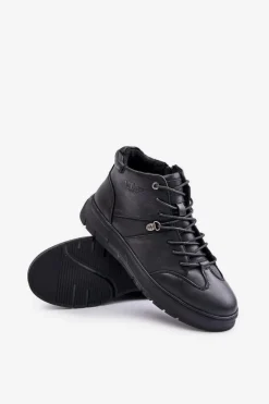 Best Skórzane Ocieplane Botki Sneakersy Męskie LCJ-24-33-2913 Czarne Męskie Obuwie Sportowe Męskie|Botki Męskie