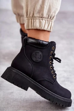 Discount Evento Skórzane Ocieplane Botki Trapery Czarne Felizia