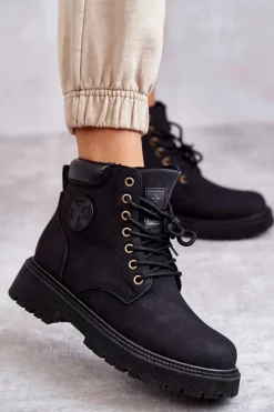 Discount Evento Skórzane Ocieplane Botki Trapery Czarne Felizia