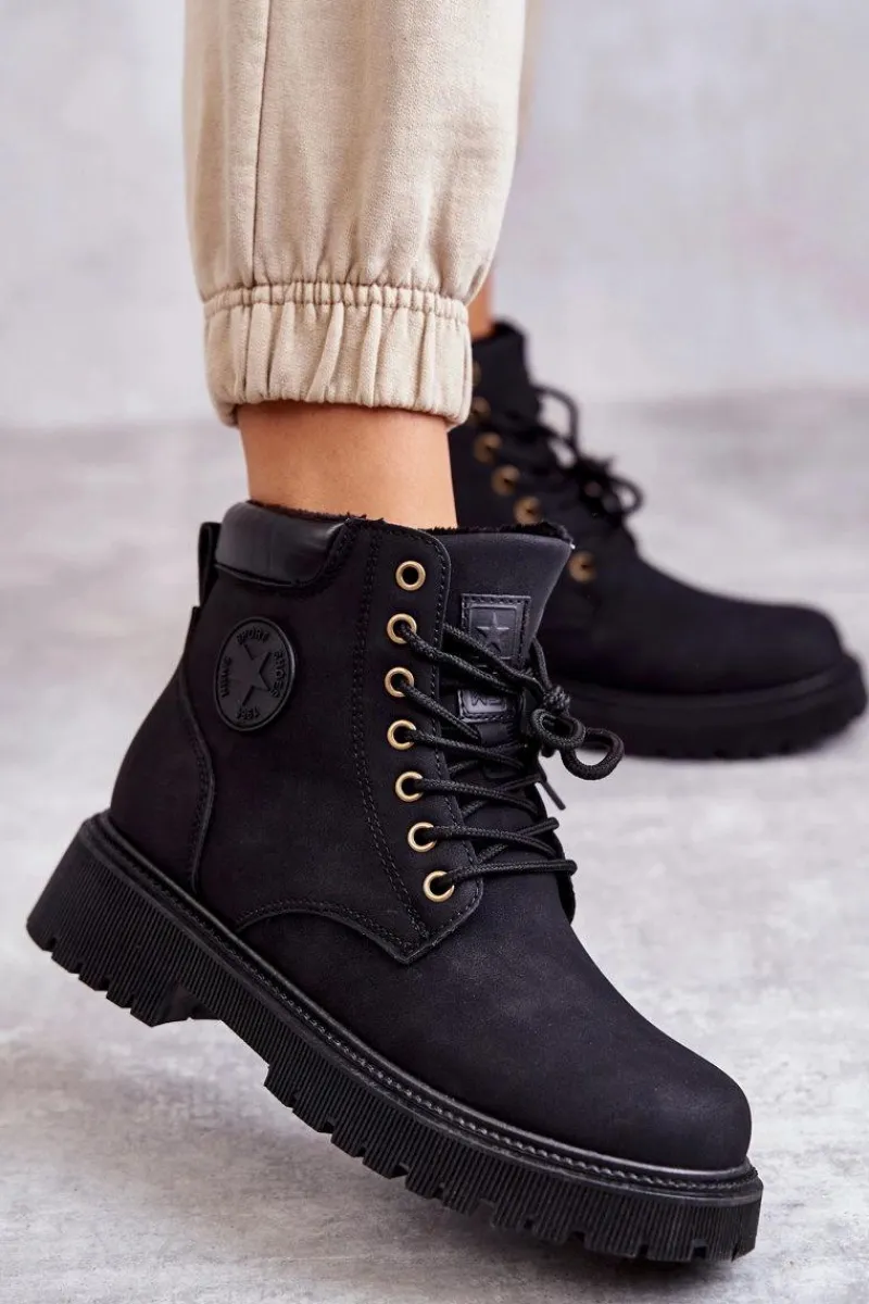 Discount Evento Skórzane Ocieplane Botki Trapery Czarne Felizia