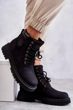 Discount Evento Skórzane Ocieplane Botki Trapery Czarne Felizia