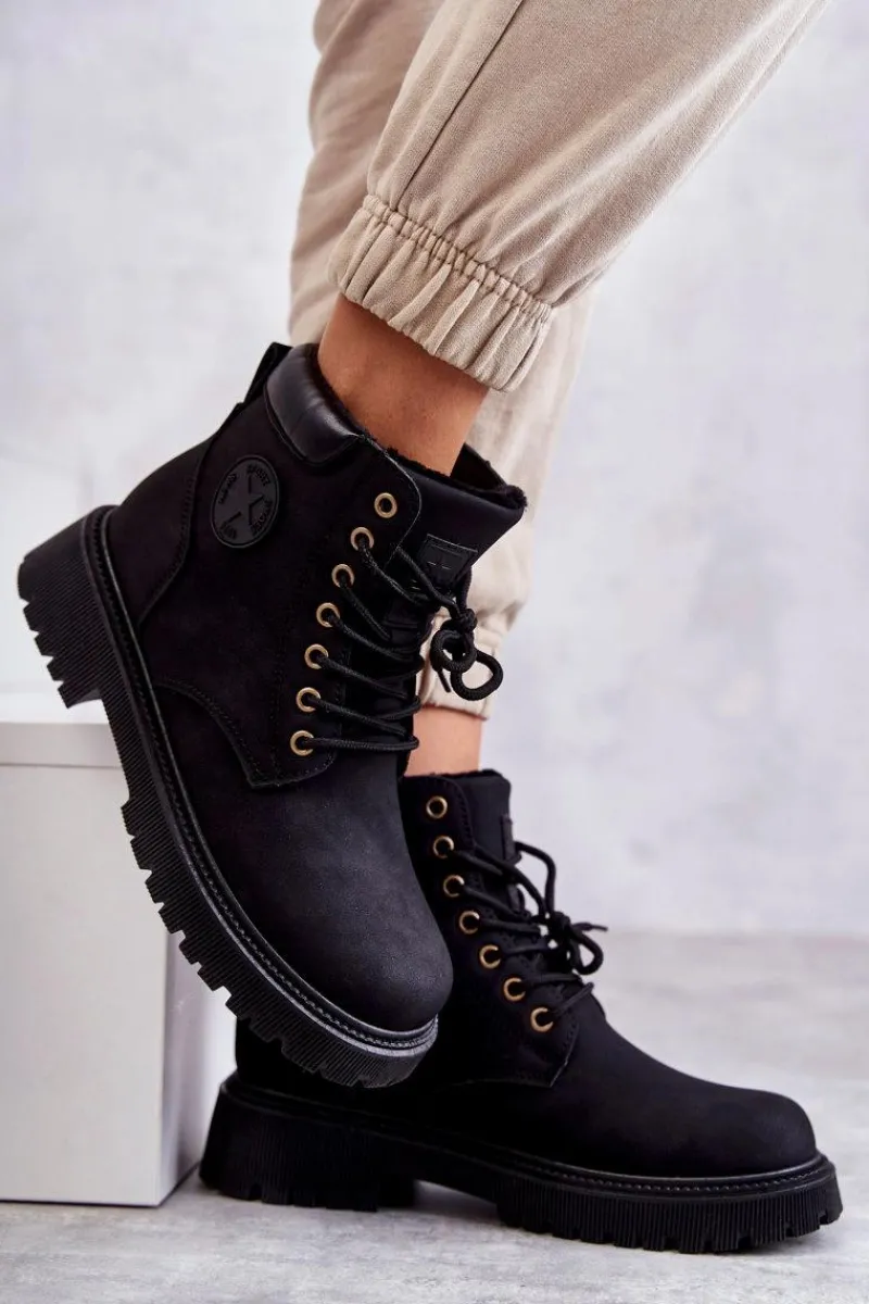 Discount Evento Skórzane Ocieplane Botki Trapery Czarne Felizia