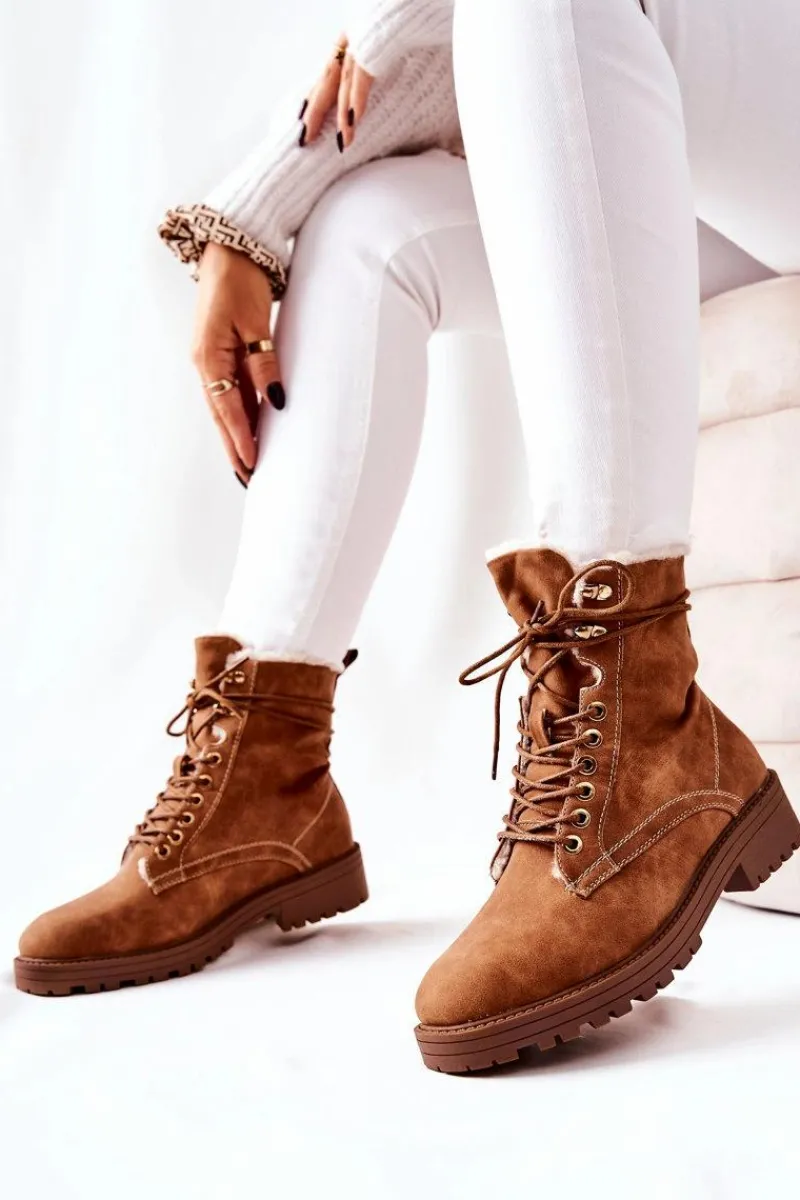 Best Boto Skórzane Ocieplane Botki Workery Camel Kimmie