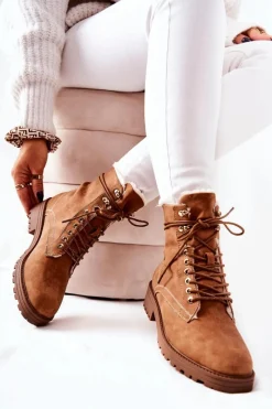 Best Boto Skórzane Ocieplane Botki Workery Camel Kimmie