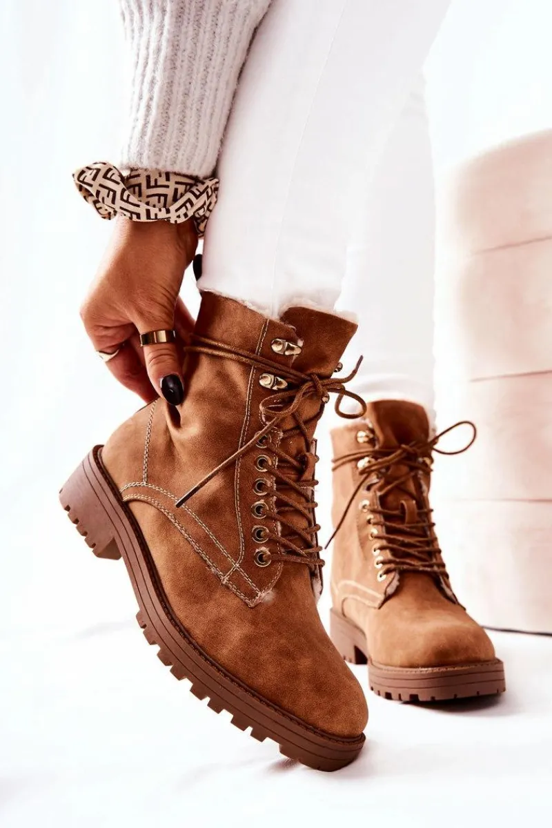 Best Boto Skórzane Ocieplane Botki Workery Camel Kimmie