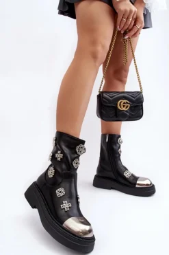 Czarne Botki|Botki Zimowe Damskie><noscript><img width=