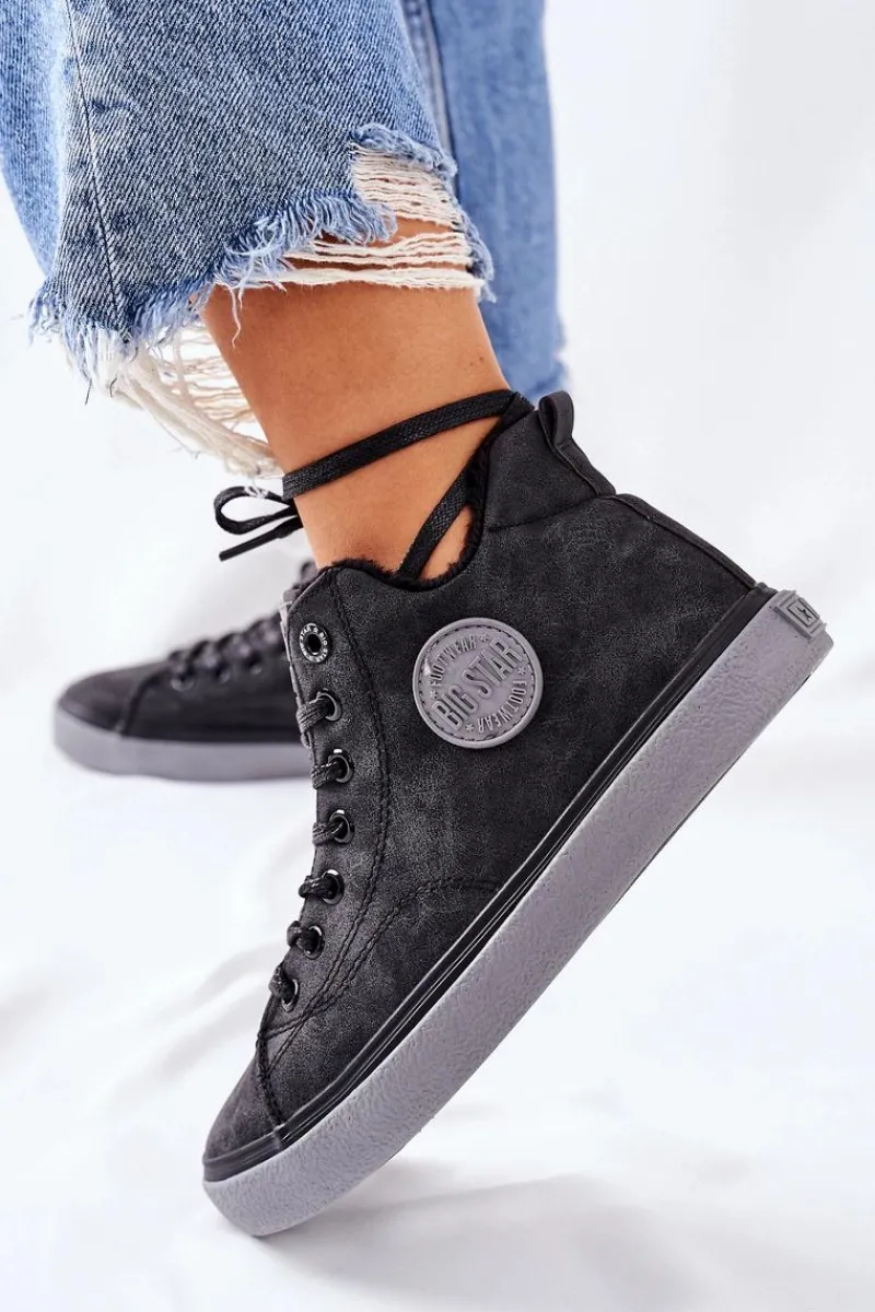 Trampki Ocieplane|Trampki Damskie Big Star>Big Star Shoes Skórzane Ocieplane Trampki Big Star II274148 Czarne