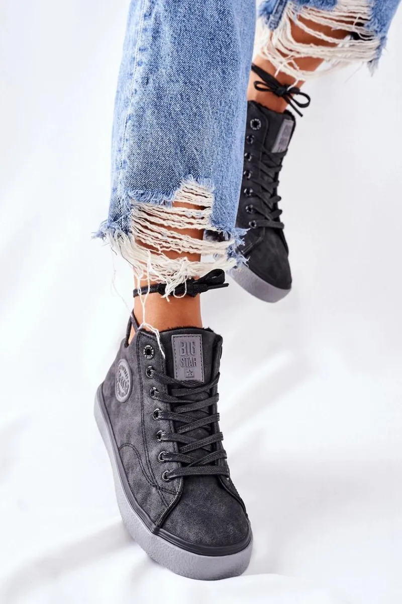 Trampki Ocieplane|Trampki Damskie Big Star>Big Star Shoes Skórzane Ocieplane Trampki Big Star II274148 Czarne