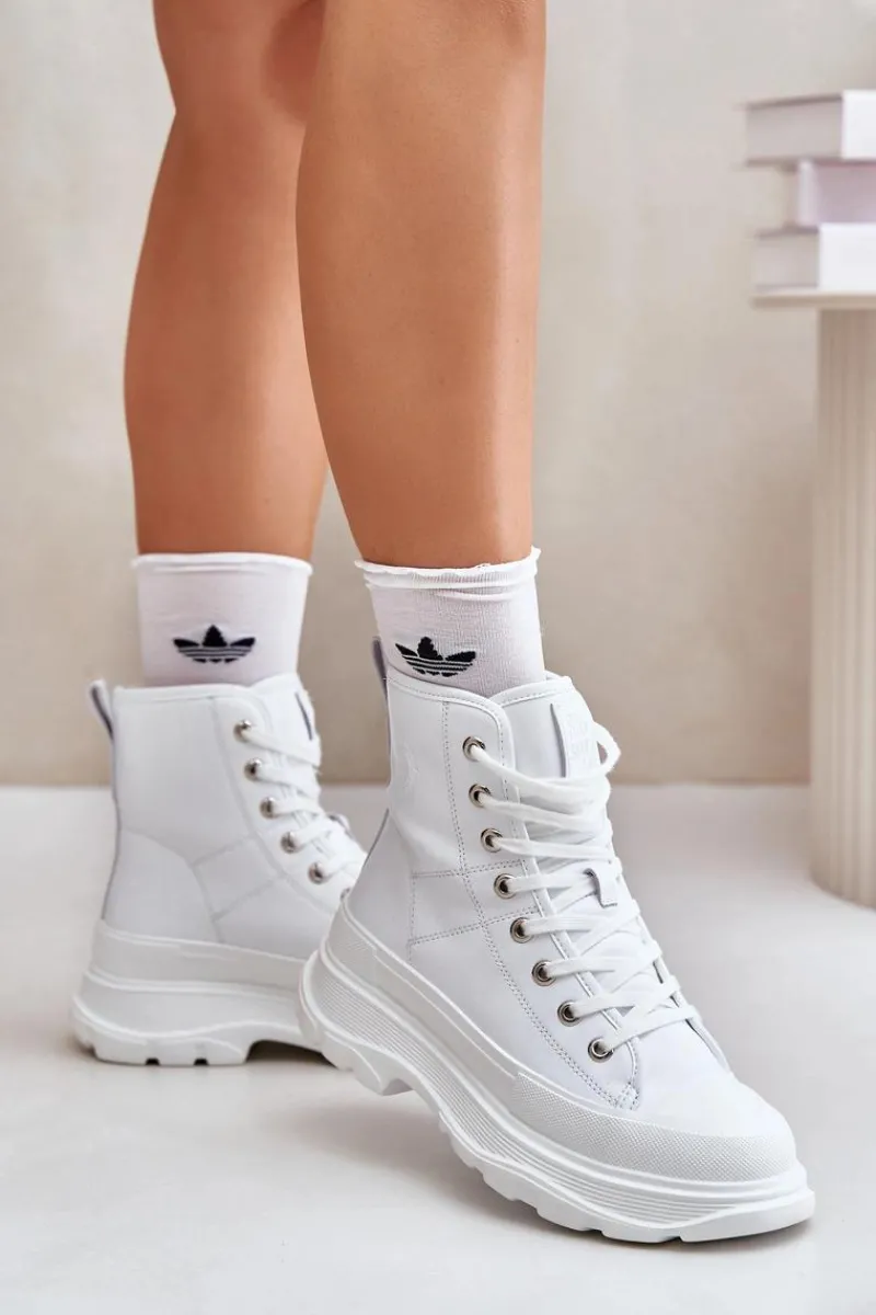 Trampki Ocieplane|Trampki Damskie Big Star>Big Star Shoes Skórzane Ocieplane Trampki Na Masywnej Platformie Big Star OO274A598 Białe