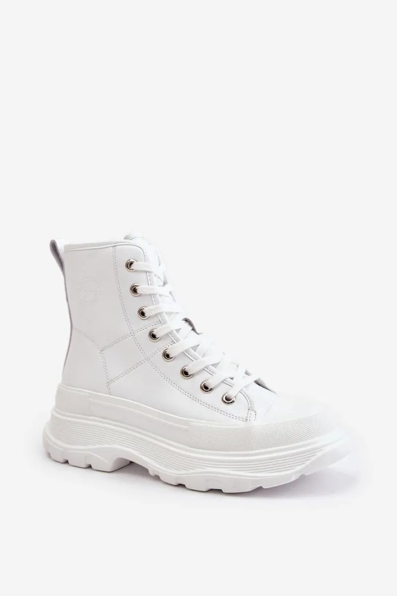 Trampki Ocieplane|Trampki Damskie Big Star>Big Star Shoes Skórzane Ocieplane Trampki Na Masywnej Platformie Big Star OO274A598 Białe