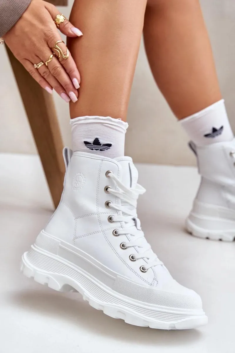 Trampki Ocieplane|Trampki Damskie Big Star>Big Star Shoes Skórzane Ocieplane Trampki Na Masywnej Platformie Big Star OO274A598 Białe