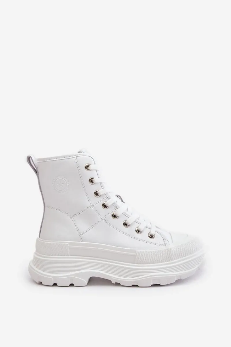 Trampki Ocieplane|Trampki Damskie Big Star>Big Star Shoes Skórzane Ocieplane Trampki Na Masywnej Platformie Big Star OO274A598 Białe