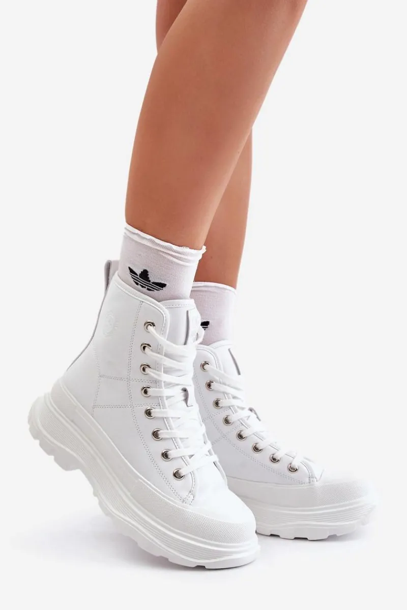 Trampki Ocieplane|Trampki Damskie Big Star>Big Star Shoes Skórzane Ocieplane Trampki Na Masywnej Platformie Big Star OO274A598 Białe