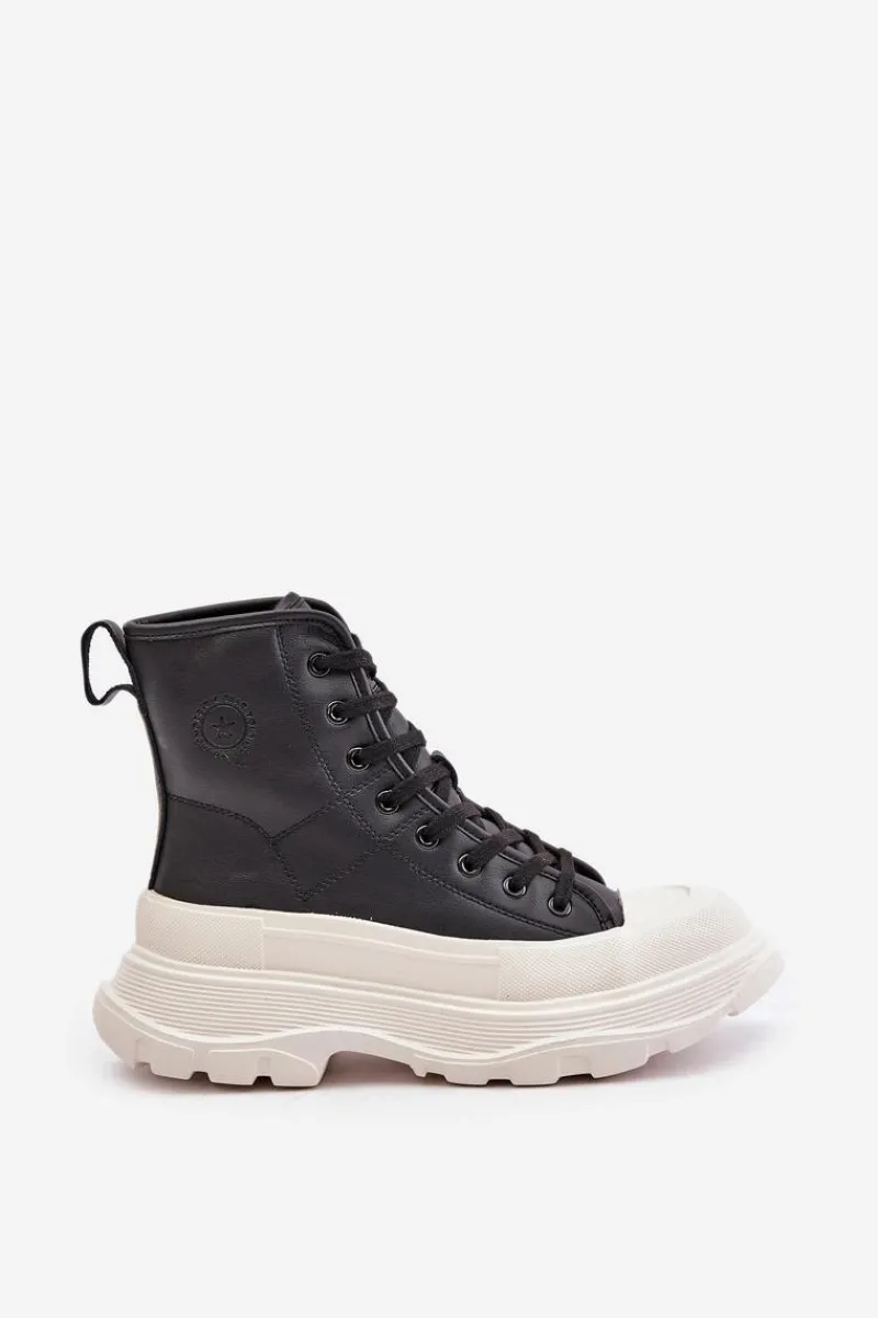 Big Star Shoes Skórzane Ocieplane Trampki Na Masywnej Platformie Big Star OO274A599 Czarne Czarny