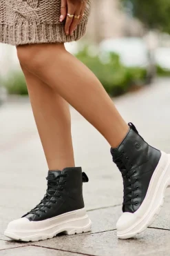 Big Star Shoes Skórzane Ocieplane Trampki Na Masywnej Platformie Big Star OO274A599 Czarne Czarny