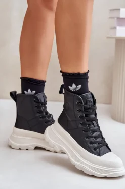 Big Star Shoes Skórzane Ocieplane Trampki Na Masywnej Platformie Big Star OO274A599 Czarne Czarny