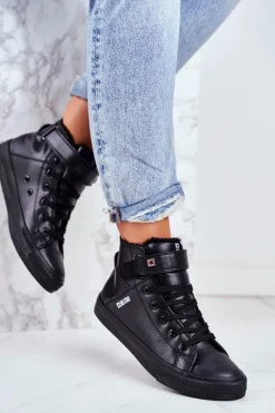 Discount Big Star Shoes Skórzane Ocieplane Trampki BIG STAR V274542FW Czarne Czarny