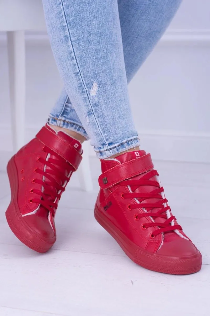 Trampki Ocieplane|Trampki Damskie Big Star>Big Star Shoes Skórzane Ocieplane Trampki BIG STAR V274529FW Czerwone