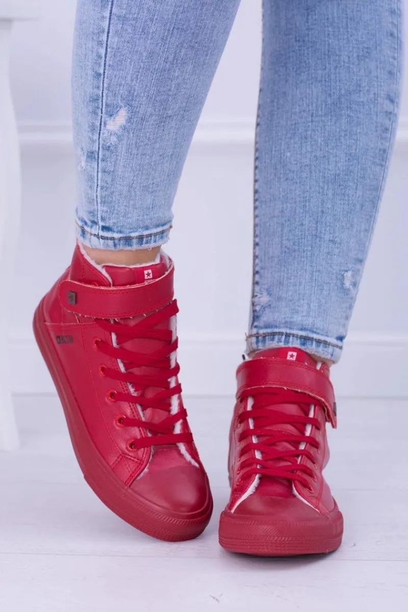 Trampki Ocieplane|Trampki Damskie Big Star>Big Star Shoes Skórzane Ocieplane Trampki BIG STAR V274529FW Czerwone