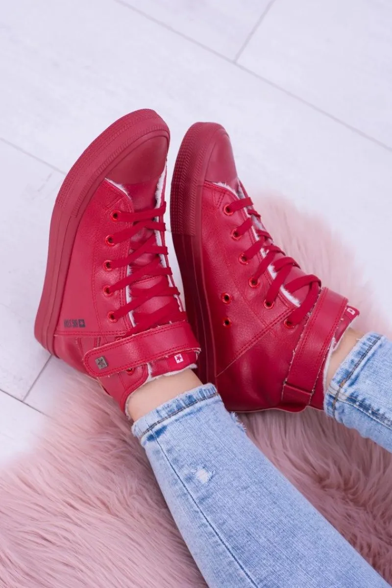 Trampki Ocieplane|Trampki Damskie Big Star>Big Star Shoes Skórzane Ocieplane Trampki BIG STAR V274529FW Czerwone