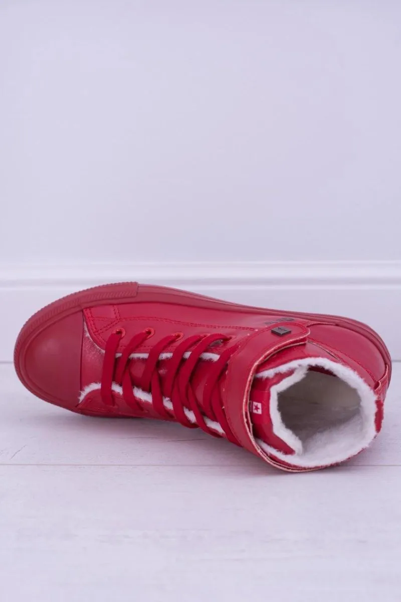 Trampki Ocieplane|Trampki Damskie Big Star>Big Star Shoes Skórzane Ocieplane Trampki BIG STAR V274529FW Czerwone