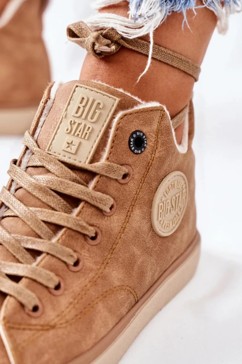 Outlet Big Star Shoes Skórzane Ocieplane Trampki Big Star II274149 Camel