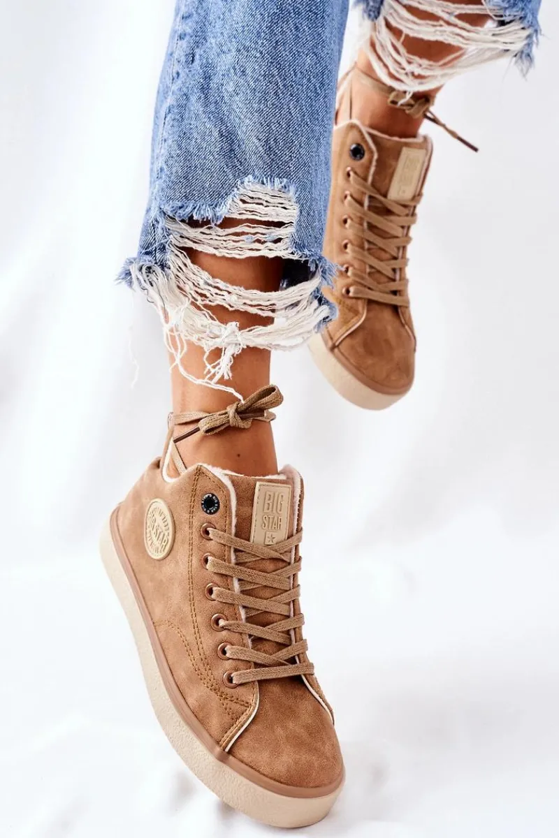 Outlet Big Star Shoes Skórzane Ocieplane Trampki Big Star II274149 Camel