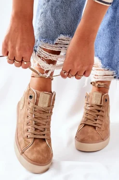 Outlet Big Star Shoes Skórzane Ocieplane Trampki Big Star II274149 Camel